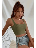 Kadın Haki Yeşili Kalın Askılı Crop Top Büstiyer
