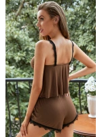 Kadın Kahverengi Dantelli Şortlu Pijama Takımı