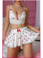 Kadın Kirazlı Fiyonklu Seksi Kostüm