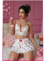 Kadın Kirazlı Fiyonklu Seksi Kostüm