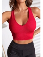 Kadın Kırmızı Derin Göğüs Dekolteli Şık Crop Top Bluz