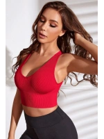 Kadın Kırmızı Derin Göğüs Dekolteli Şık Crop Top Bluz