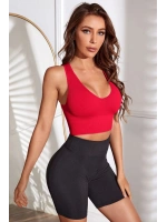 Kadın Kırmızı Derin Göğüs Dekolteli Şık Crop Top Bluz