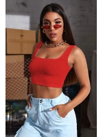 Kadın Kırmızı Kalın Askılı Crop Top Büstiyer