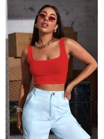 Kadın Kırmızı Kalın Askılı Crop Top Büstiyer