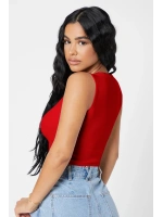 Kadın Kırmızı Kare Yaka Crop Top Bluz