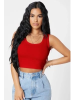 Kadın Kırmızı Kare Yaka Crop Top Bluz
