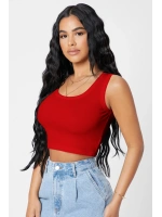 Kadın Kırmızı Kare Yaka Crop Top Bluz