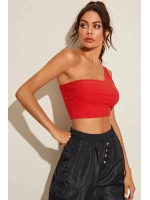 Kadın Kırmızı Tek Omuz Crop Büstiyer
