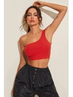 Kadın Kırmızı Tek Omuz Crop Büstiyer