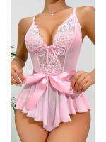 Kadın  Kontrast Dantel Kemerli Teddy Body Gecelik 2118