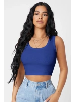 Kadın Lacivert Kare Yaka Crop Top Bluz