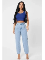 Kadın Lacivert Kare Yaka Crop Top Bluz