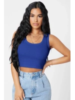 Kadın Lacivert Kare Yaka Crop Top Bluz