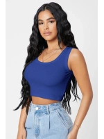 Kadın Lacivert Kare Yaka Crop Top Bluz