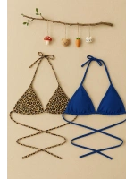 Kadın Leopar Desenli ve Mavi Minimal Kesim Üçgen Bikini Üstü