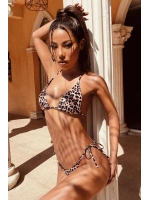 Kadın Leopar Desenli Yandan Bağlamalı Bikini Mayo Takımı