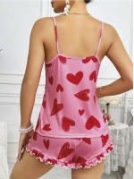 Kadın Pembe Kalp Baskılı Şortlu Gecelik Pijama Takımı 5050