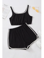 Kadın Siyah Askılı Crop Top ve Şortlu Gecelik Takım