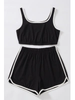 Kadın Siyah Askılı Crop Top ve Şortlu Gecelik Takım