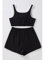 Kadın Siyah Askılı Crop Top ve Şortlu Gecelik Takım