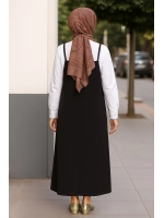Kadın Siyah Basic Ayarlanabilir Askılı Jile Elbise