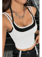 Kadın Siyah Beyaz Çift Renk Çapraz Askılı Crop Top Bluz