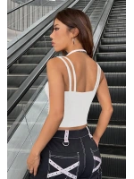 Kadın Siyah Beyaz Çift Renk Çapraz Askılı Crop Top Bluz