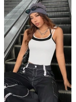 Kadın Siyah Beyaz Çift Renk Çapraz Askılı Crop Top Bluz