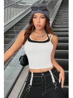 Kadın Siyah Beyaz Çift Renk Çapraz Askılı Crop Top Bluz