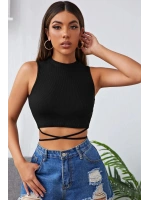 Kadın Siyah Çapraz Bağlamalı Crop Top Büstiyer