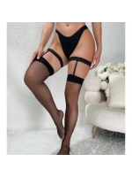 Kadın Siyah Dantel Bacak Bantlı String Jartiyer Çorap Takımı 0046