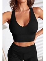 Kadın Siyah Derin Göğüs Dekolteli Şık Crop Top Bluz