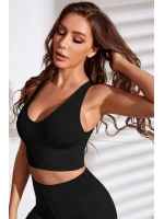 Kadın Siyah Derin Göğüs Dekolteli Şık Crop Top Bluz