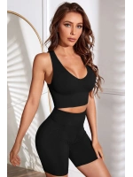 Kadın Siyah Derin Göğüs Dekolteli Şık Crop Top Bluz