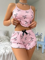 Kadın Siyah  Fiyonklu Şortlu Takım Mini Pembe Rahat