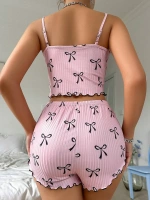 Kadın Siyah  Fiyonklu Şortlu Takım Mini Pembe Rahat