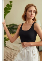 Kadın Siyah Kalın Askılı Crop Top Büstiyer