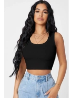 Kadın Siyah Kare Yaka Crop Top Bluz
