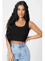 Kadın Siyah Kare Yaka Crop Top Bluz