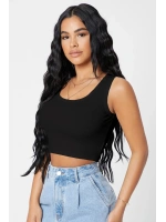 Kadın Siyah Kare Yaka Crop Top Bluz
