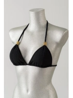 Kadın Siyah Pedli Üçgen Bikini Üstü Halter Bağlamalı Aksesuarlı