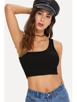 Kadın Siyah Tek Omuz Crop Büstiyer