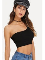 Kadın Siyah Tek Omuz Crop Büstiyer