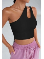 Kadın Siyah Tek Omuz Cut Out Detaylı Crop Top Bluz