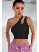 Kadın Siyah Tek Omuz Cut Out Detaylı Crop Top Bluz