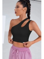 Kadın Siyah Tek Omuz Cut Out Detaylı Crop Top Bluz
