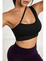 Kadın Siyah Tek Omuzlu Çapraz Askılı Crop Top Büstiyer