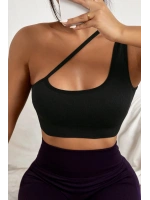 Kadın Siyah Tek Omuzlu Çapraz Askılı Crop Top Büstiyer