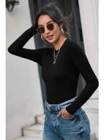 Kadın Siyah Uzun Kollu Fit Basic Crop Top Bluz
